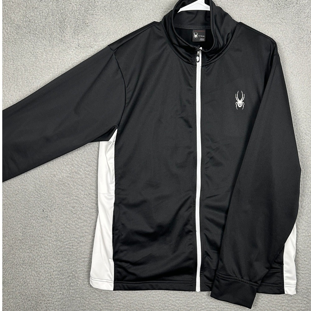 Spyder Jacket Mens XL Black White Contrast Full Zip Track Performance Athletic